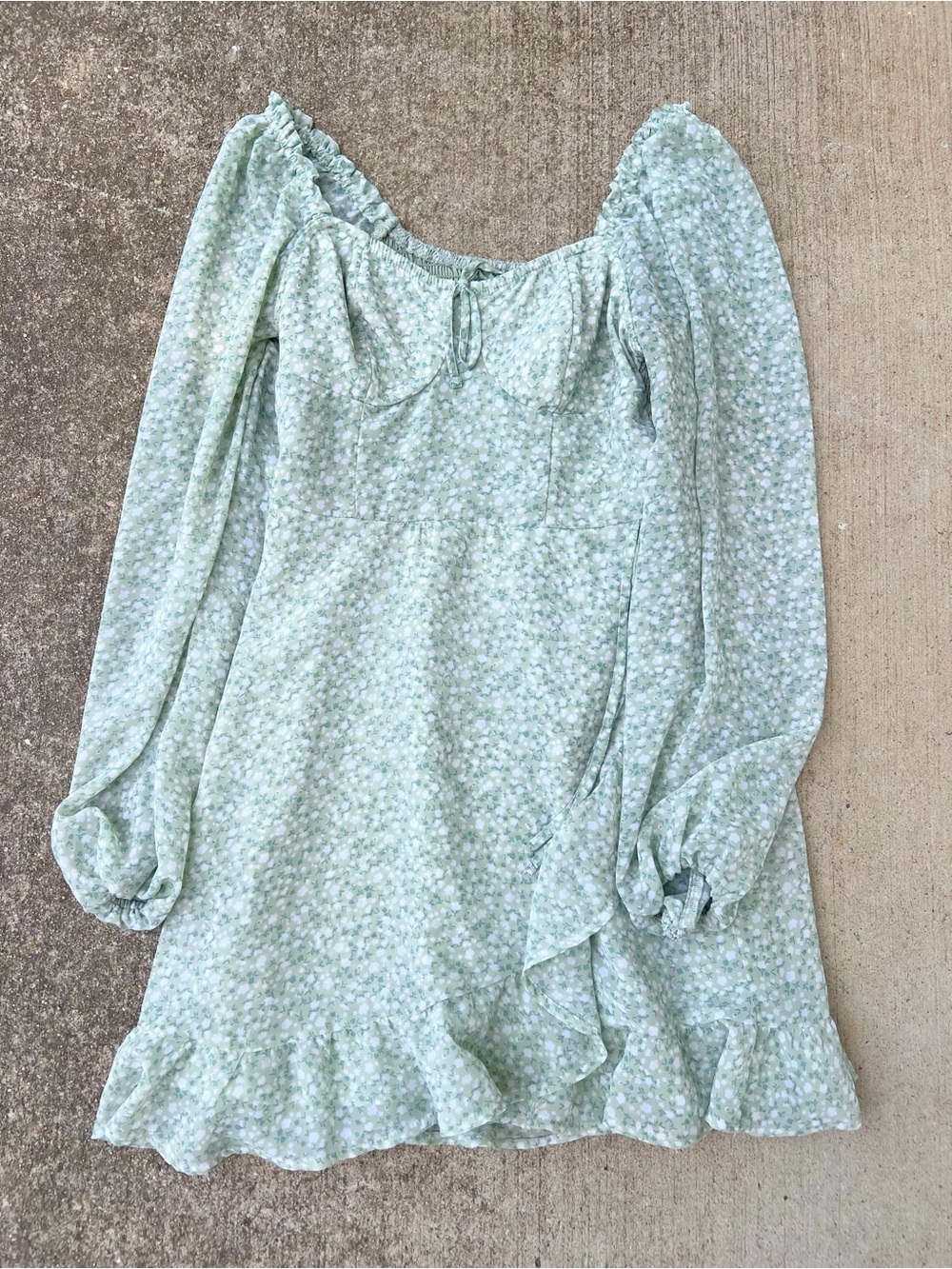 Hollister Sage Green Floral Long Sleeve Mini Dress Small